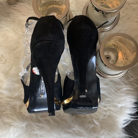 ZARA Women’s Black Suede Gold Heel Open Toe Shoes Size EU 39 - Picture 7 of 15